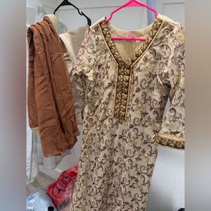 Embroidered Cream and Gold Traditional Dress